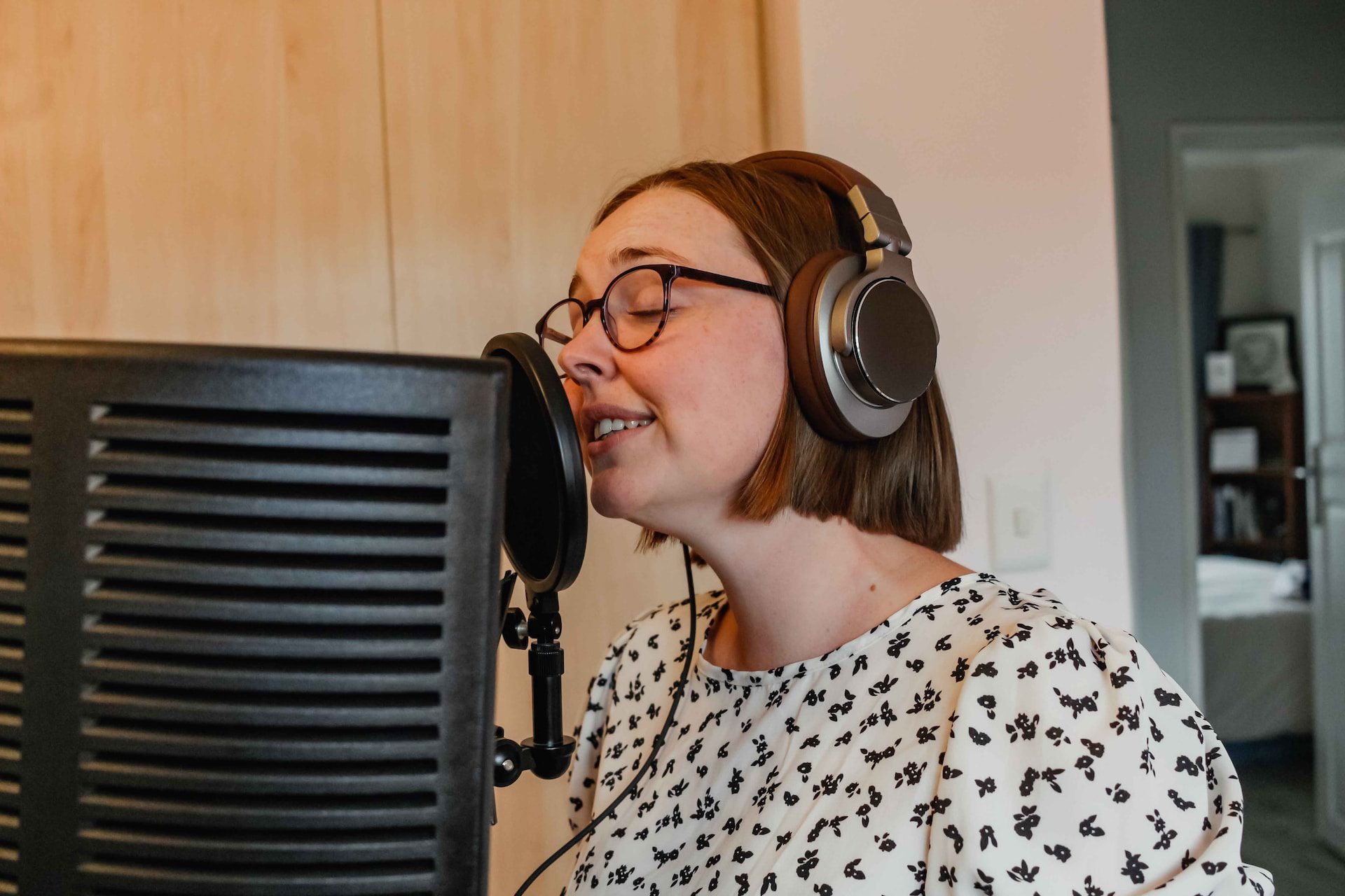 woman recording a jingle