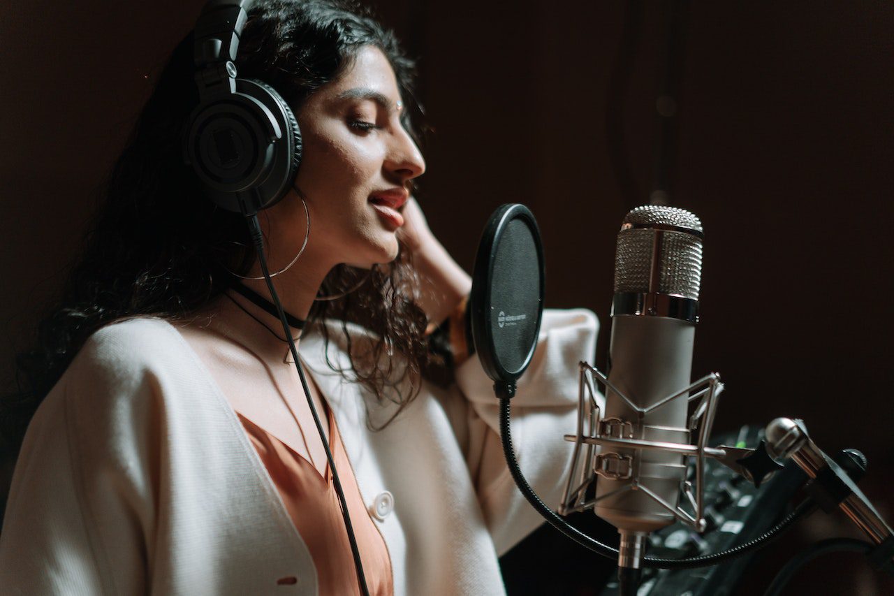 woman in a recording studio