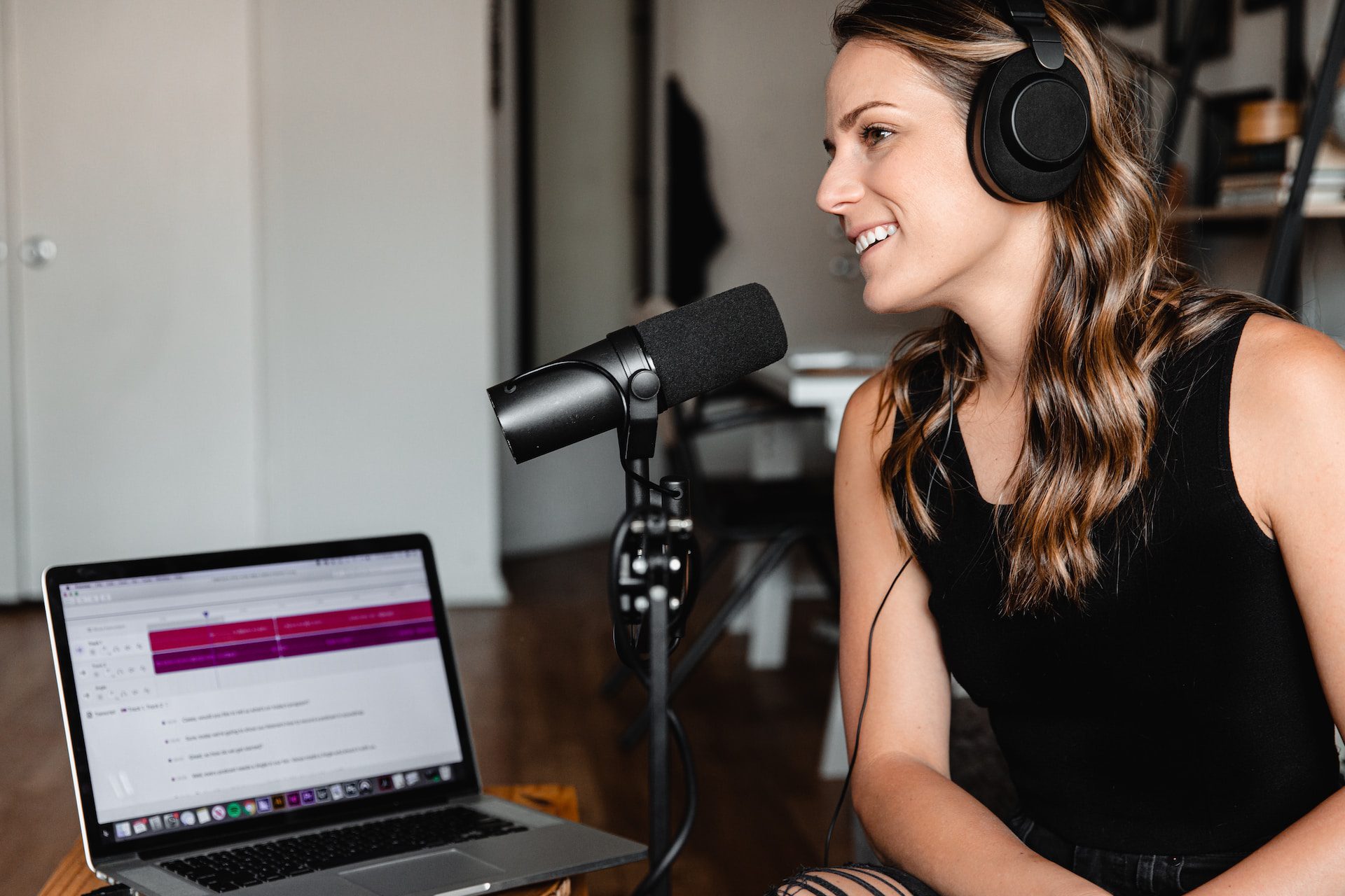 woman recording a radio jingle